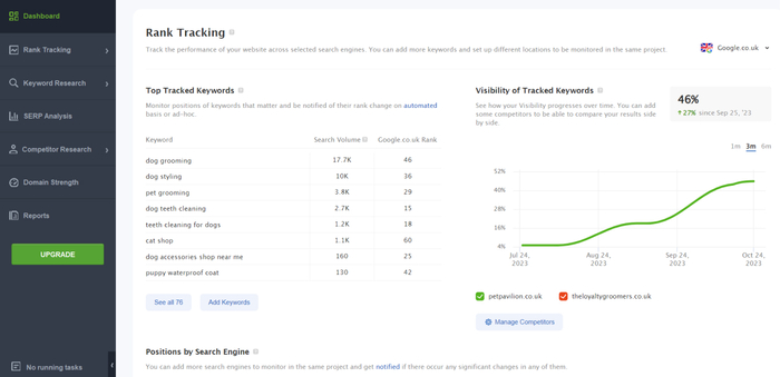 Dashboard in Rank Tracker