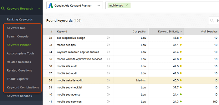 Keyword Research methods in Rank Tracker