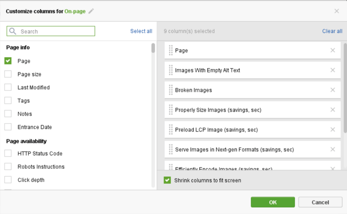 Dashboard setup in WebSite Auditor