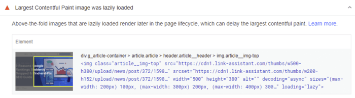 LCP images should not be lazy-loaded