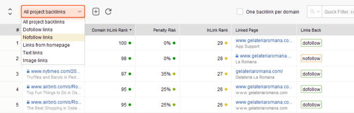 filtering dofollow and nofollow backlinks in SEO SpyGlass