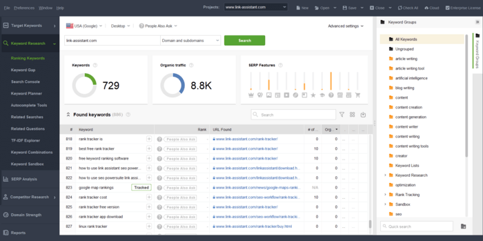 Keyword research tools in Rank Tracker