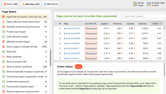 Checking Core Web Vitals in WebSite Auditor