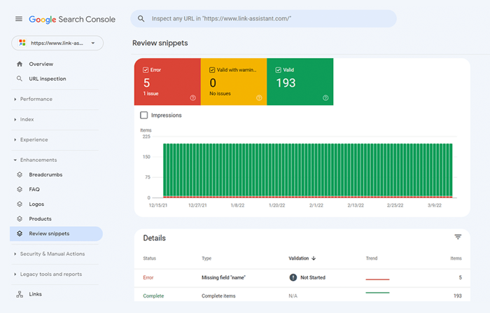 Checking rich results in Search Console