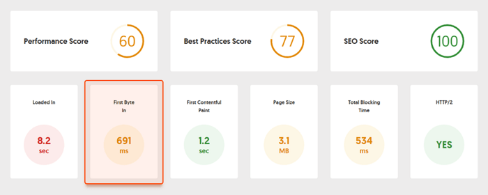 Time to first bite is the metric to check server response speed