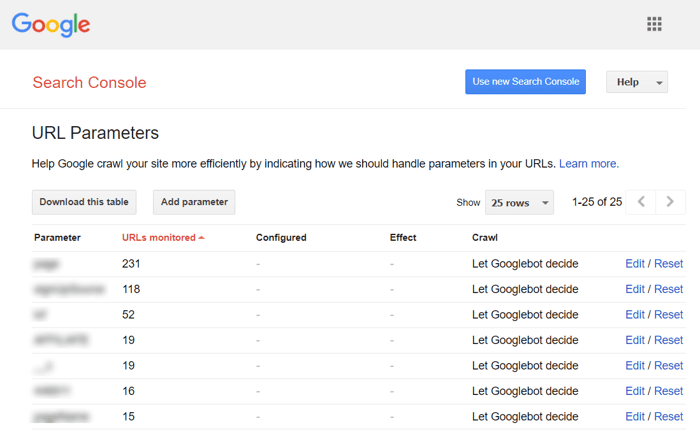 URL Parameters tool is a Legacy Tool in the Console that should be handled with care