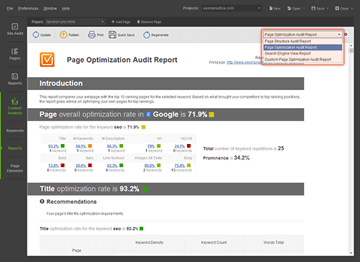 6 types of reports on content optimization of individual pages